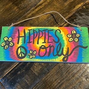 Wall decorative art sign homemade by Cheyene wooded with hemp string Tye-Dye